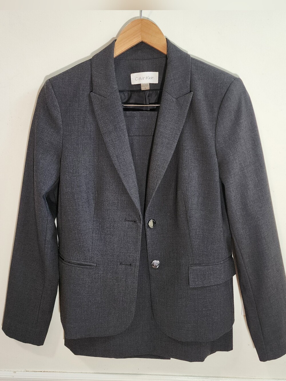 Calvin Klein Gray Skirt Suit Set Size 8 Tailored Pencil Skirt & Blazer